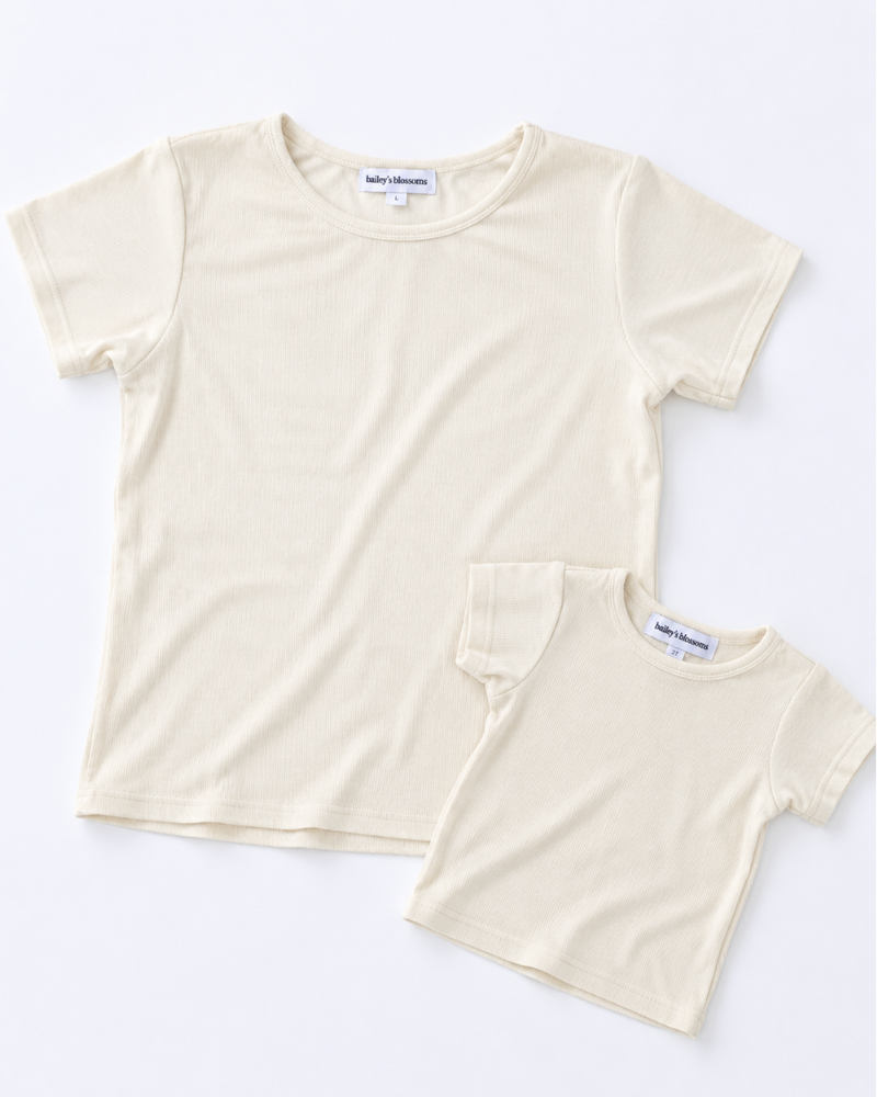 Ava Ribbed Tee - Ivory Glow