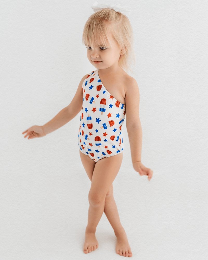 Adley One Shoulder Leotard - Patriotic Popsicles