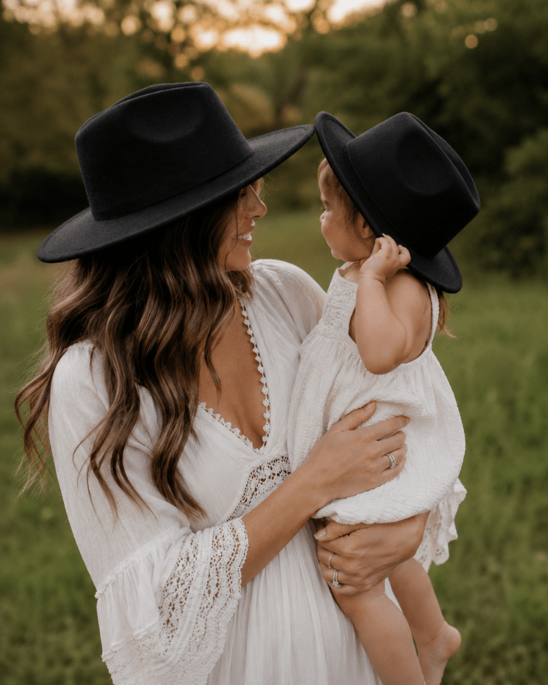 Bordeaux Flat Brim Mommy & Me Hat - Black