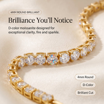 💎D-Color Moissanite Tennis Bracelet – 4mm Stones with 14K Gold Plating & Double Safety Clasp