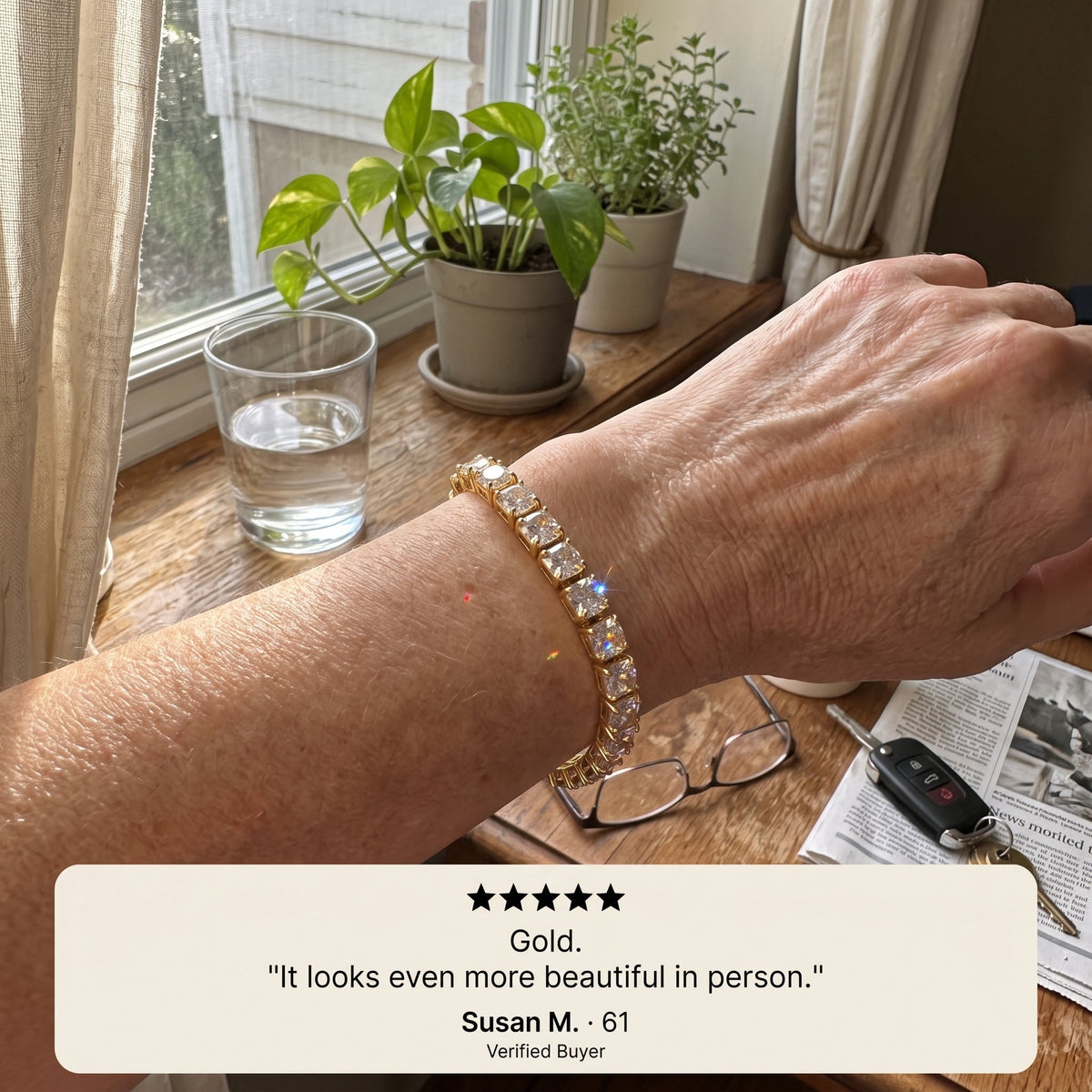 💎D-Color Moissanite Tennis Bracelet – 4mm Stones with 14K Gold Plating & Double Safety Clasp