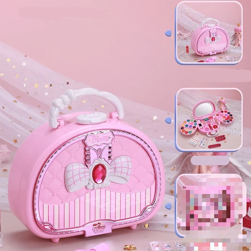 Kids Washable Makeup Toy Set with Portable Pink Handbag – Fun & Creative Pretend Play