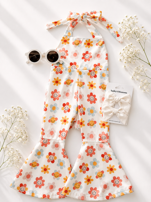 Andi Pleated Bell Bottom Jumpsuit - Retro Blooms