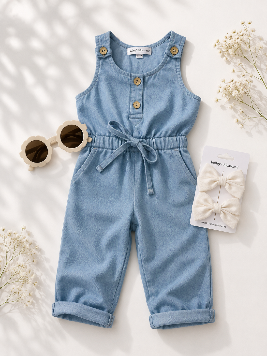 Ari Button Front Denim Jumpsuit - Light Wash