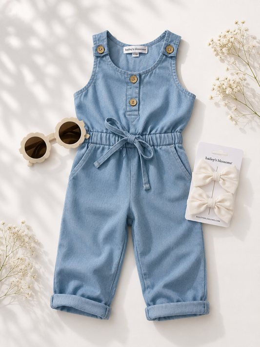 Ari Button Front Denim Jumpsuit - Light Wash