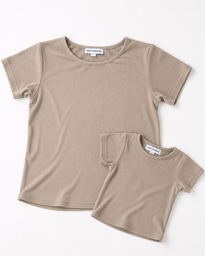 Ava Ribbed Tee - Desert Dune
