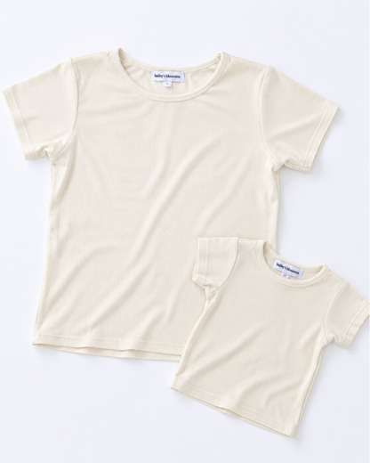 Ava Ribbed Tee - Ivory Glow