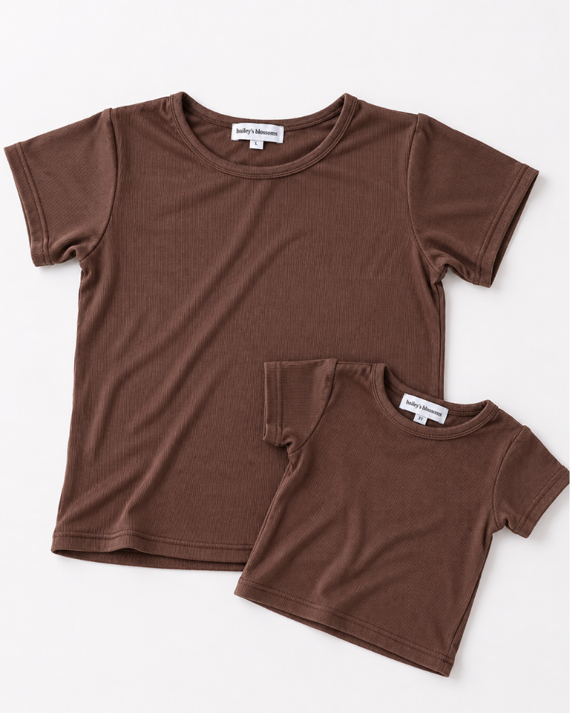 Ava Ribbed Tee - Smokehouse Brown