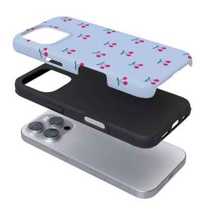 Tough Phone Case - Blue Stripe Cherries