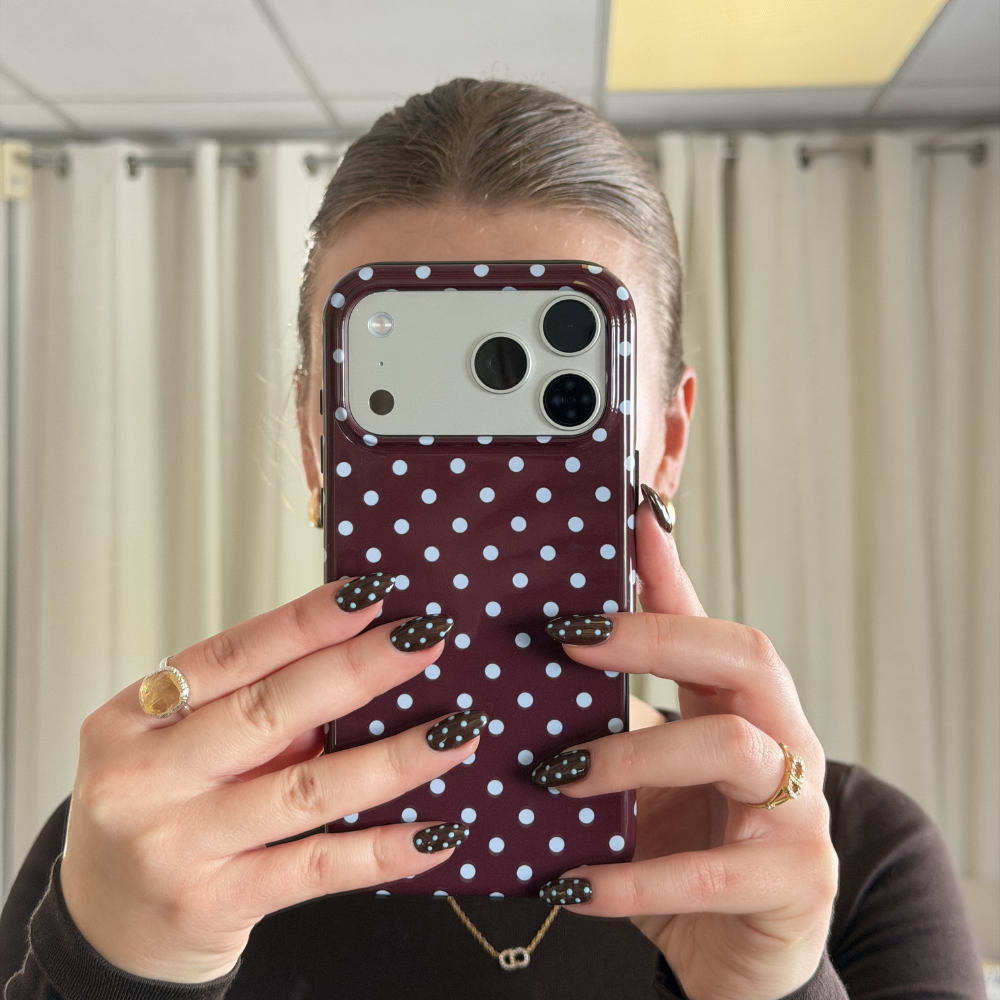 Tough Phone Case - Brown & Blue Polka Dot