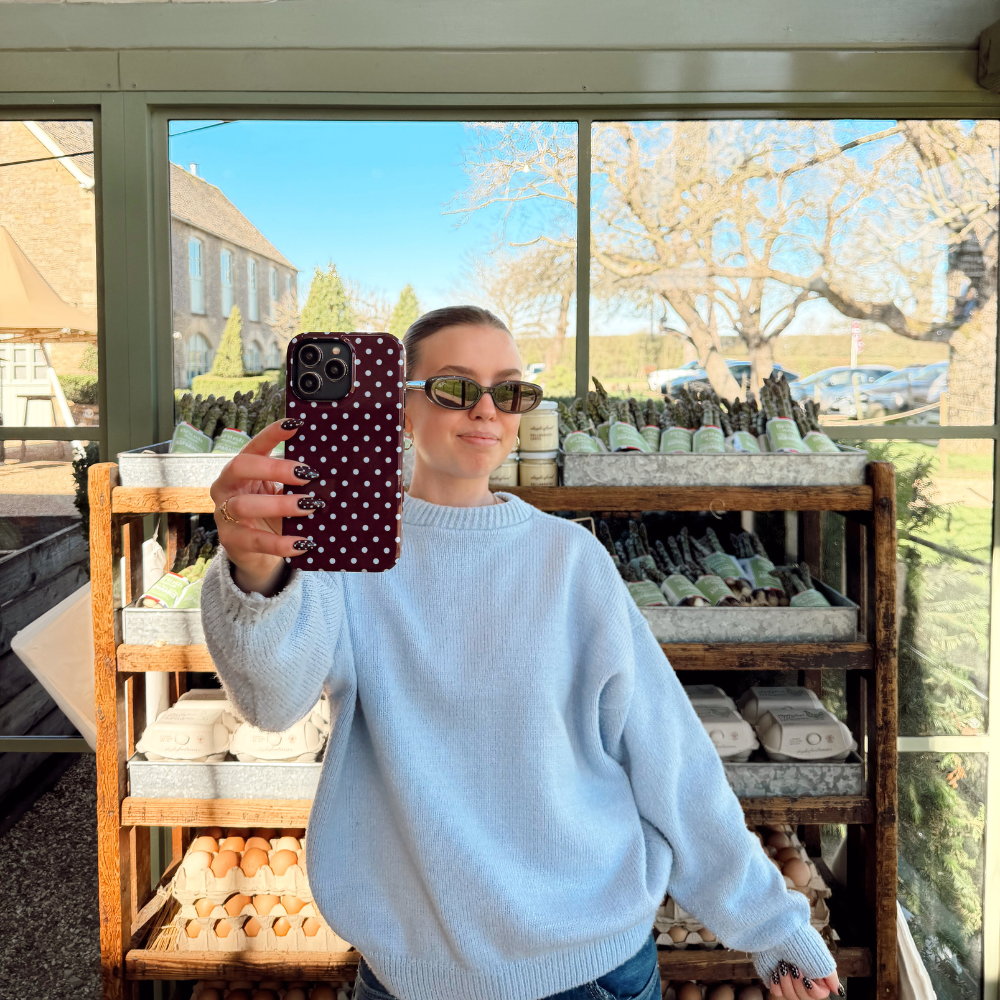 Tough Phone Case - Brown & Blue Polka Dot