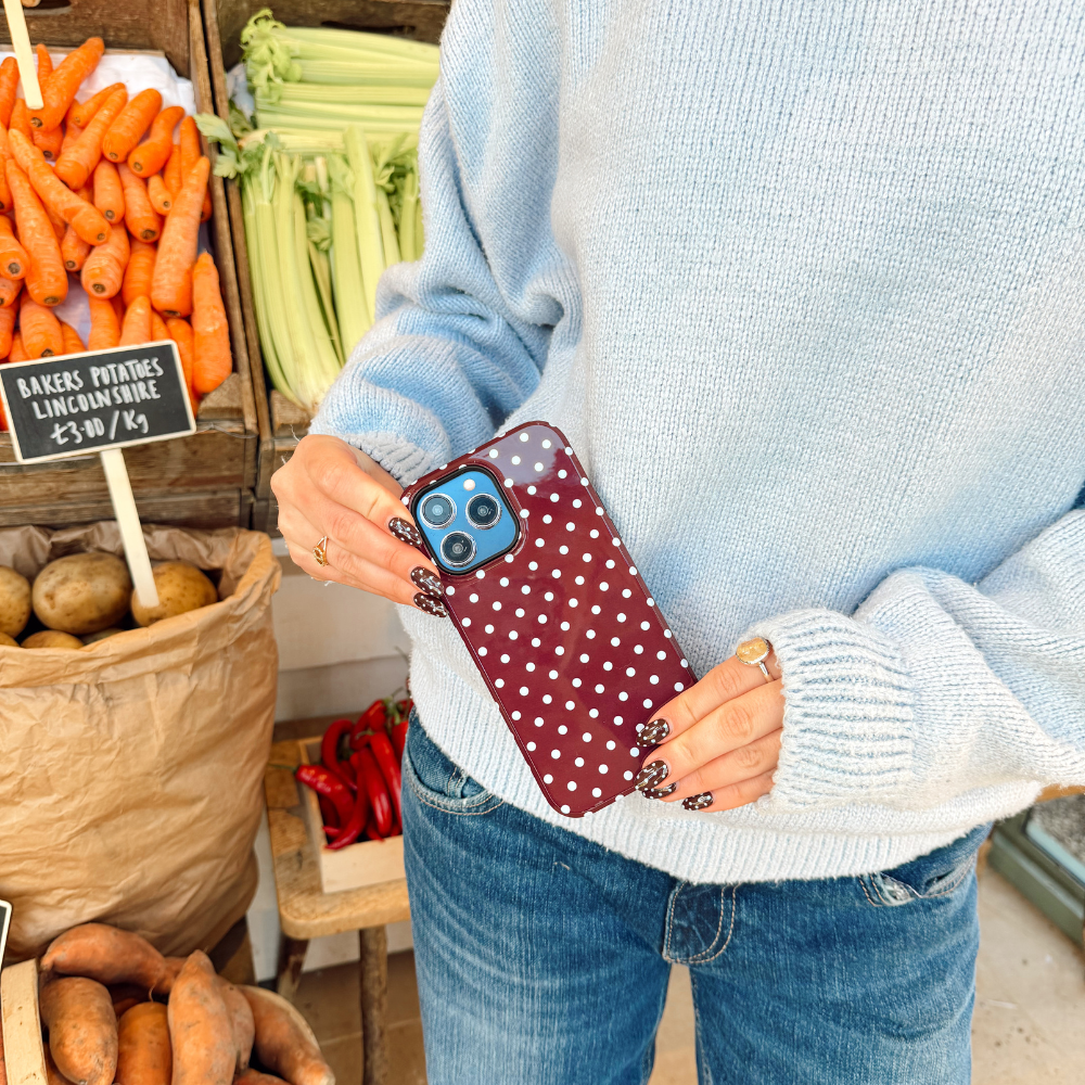 Tough Phone Case - Brown & Blue Polka Dot