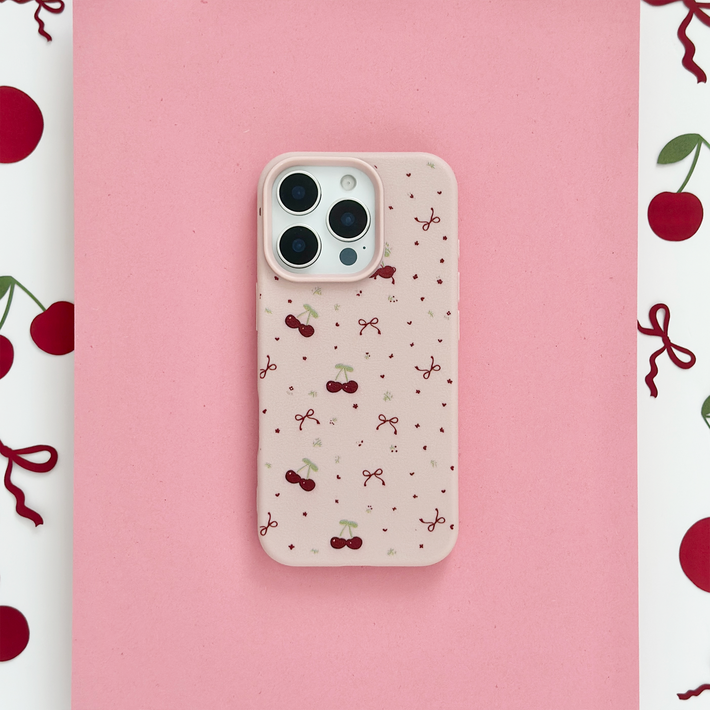 Ditsy Bows & Cherries Phone Case - Pink