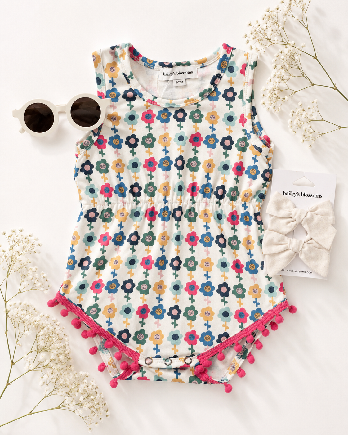 Dillon Pom Pom Romper - Mod Blooms
