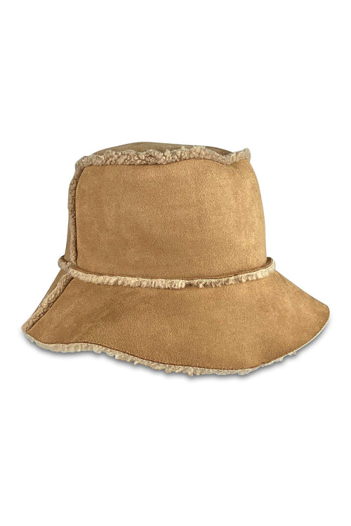 REVERSIBLE FAUX SHEARLING BUCKET HAT