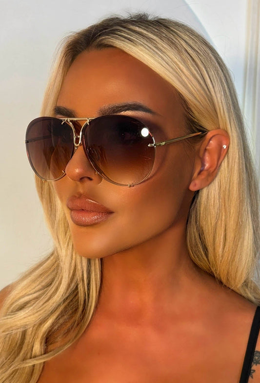 Fly Me Out Brown Aviator Sunglasses