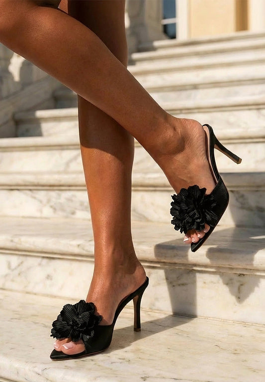Flower Fantasy Black Stiletto Heels