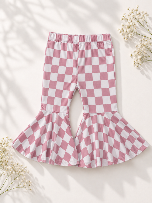 Keely Exaggerated Bell Bottoms - Pink Check