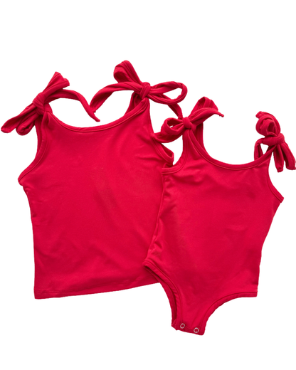 Madden Tie-Shoulder Tank Top & Leotard - Red