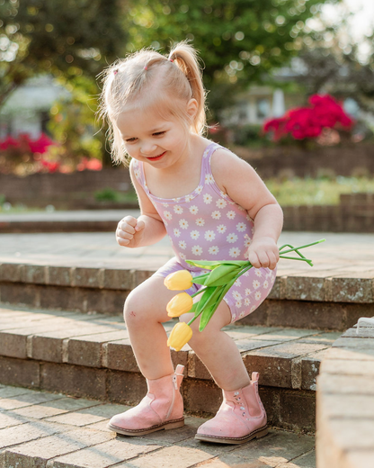 Piper Square Neck Bikeshort Romper - Lavender Bloom