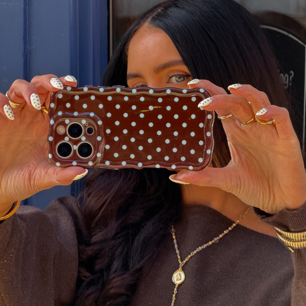 Wavy Phone Case - Brown & Blue Polka Dot