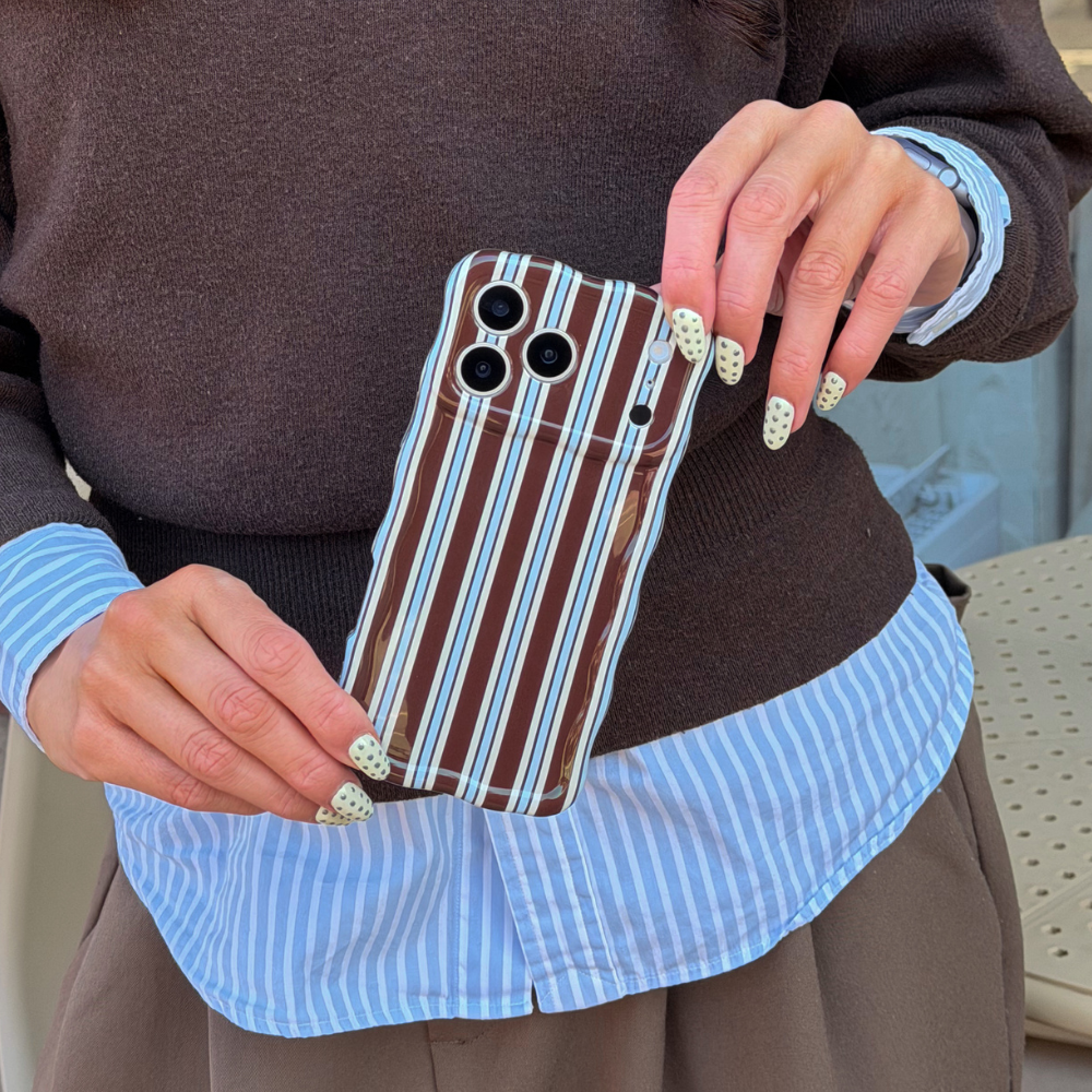 Wavy Phone Case - Brown & Blue Stripes
