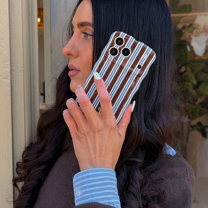 Wavy Phone Case - Brown & Blue Stripes