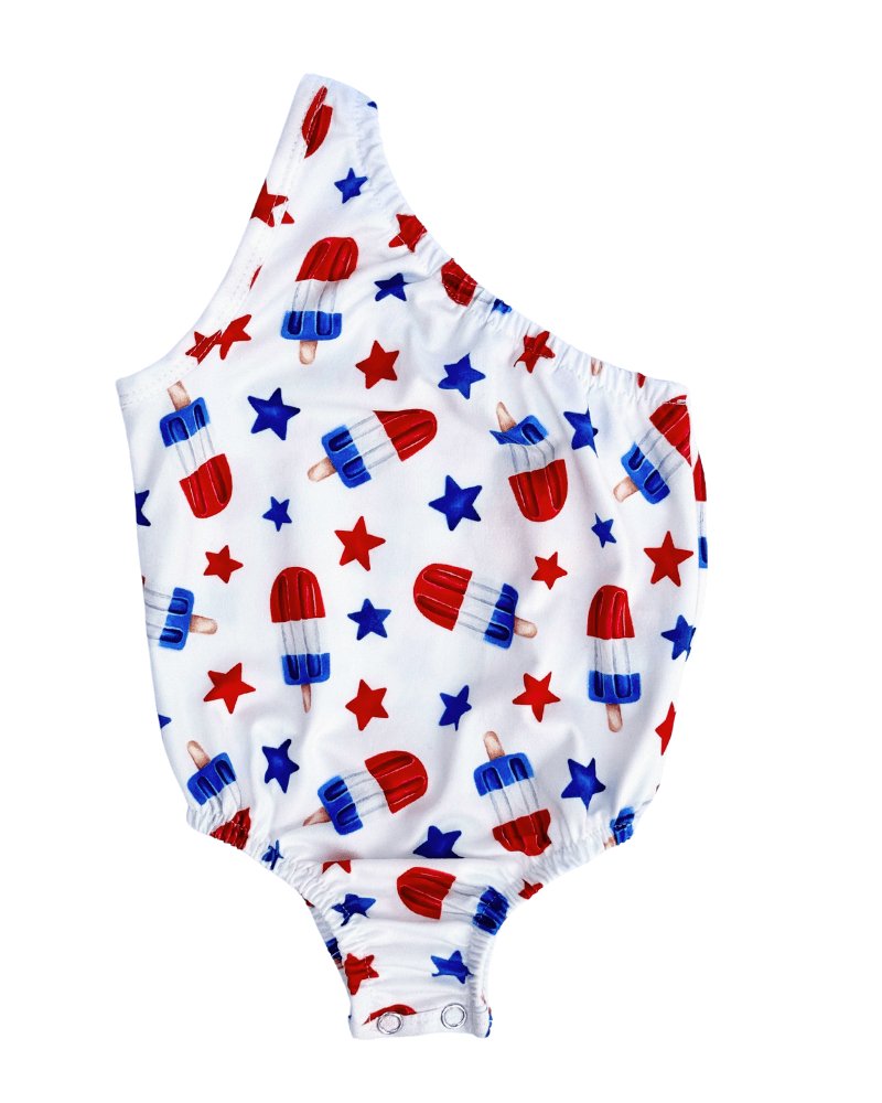 Adley One Shoulder Leotard - Patriotic Popsicles