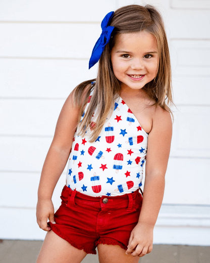 Adley One Shoulder Leotard - Patriotic Popsicles