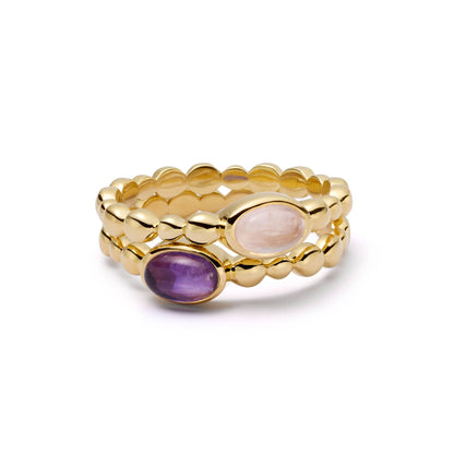 Rose Quartz Healing Stone Bobble Ring 18ct Gold Plate