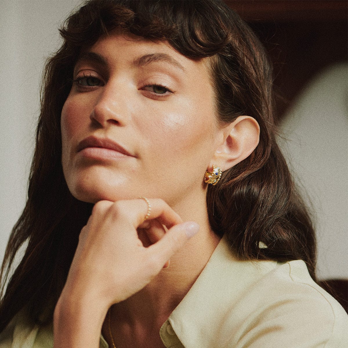 Amulet Stone Hoop Earrings 18ct Gold Plate