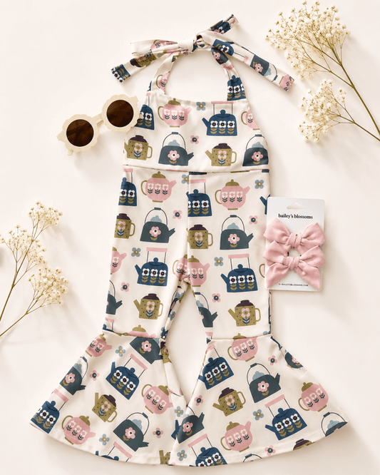 Andi Pleated Bell Bottom Jumpsuit - Tea Time