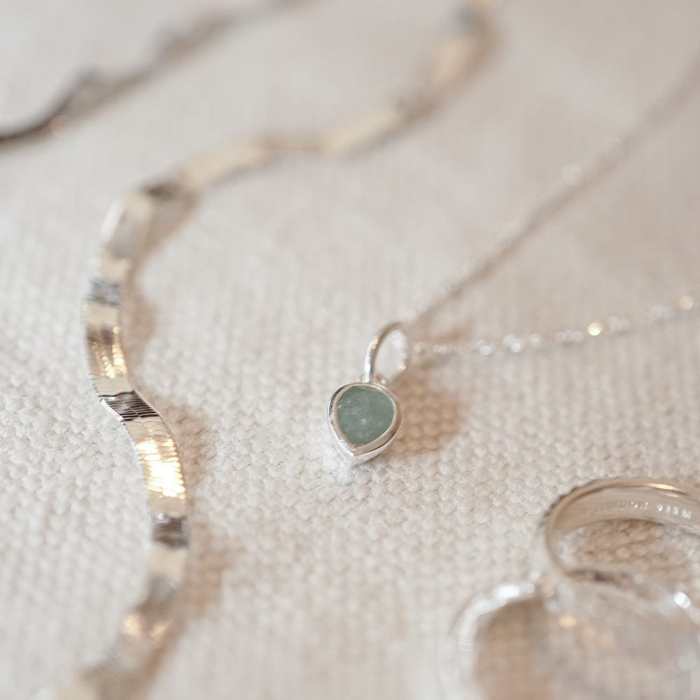 Aquamarine March Birthstone Charm Necklace Sterling Silver