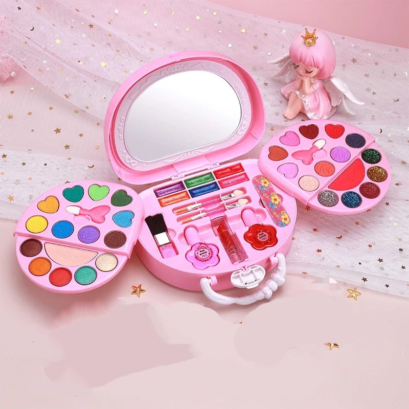 Kids Washable Makeup Toy Set with Portable Pink Handbag – Fun & Creative Pretend Play