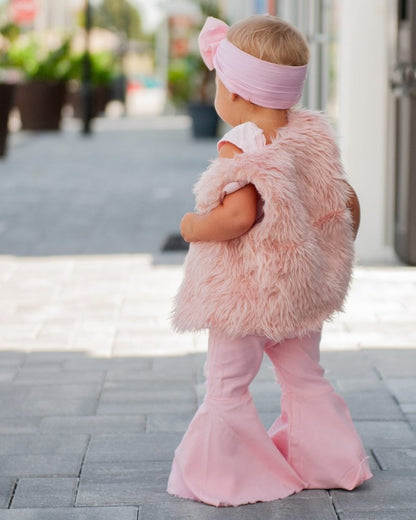 Barbie Pleated Denim Bell Bottoms - PowerPuff Distressed Pink