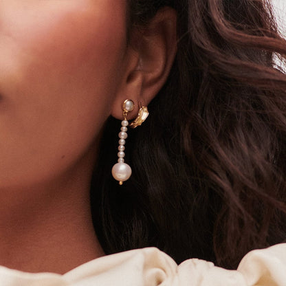 Baroque & Seed Pearl Drop Earrings 18ct Gold Plate