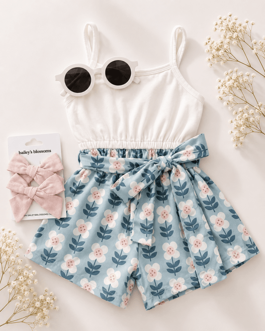 Betty Camisole Romper - Floral Sky