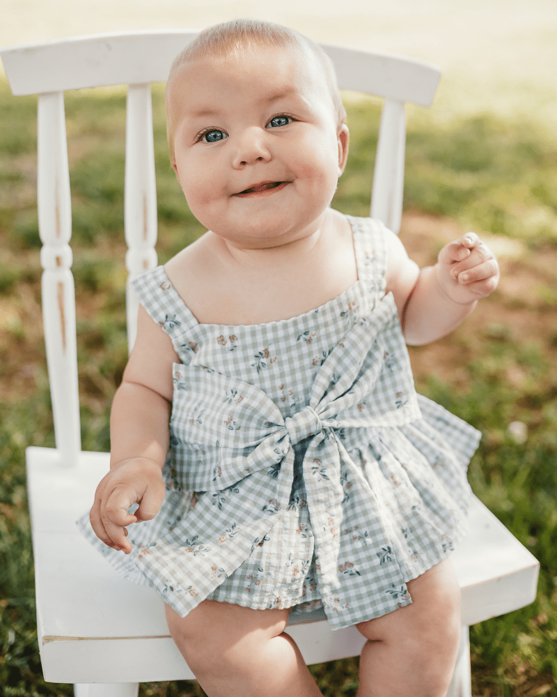 Birdie Bow Front Top & Bloomer Set - Antique Rosette Gingham