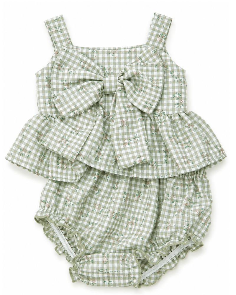 Birdie Bow Front Top & Bloomer Set - Antique Rosette Gingham