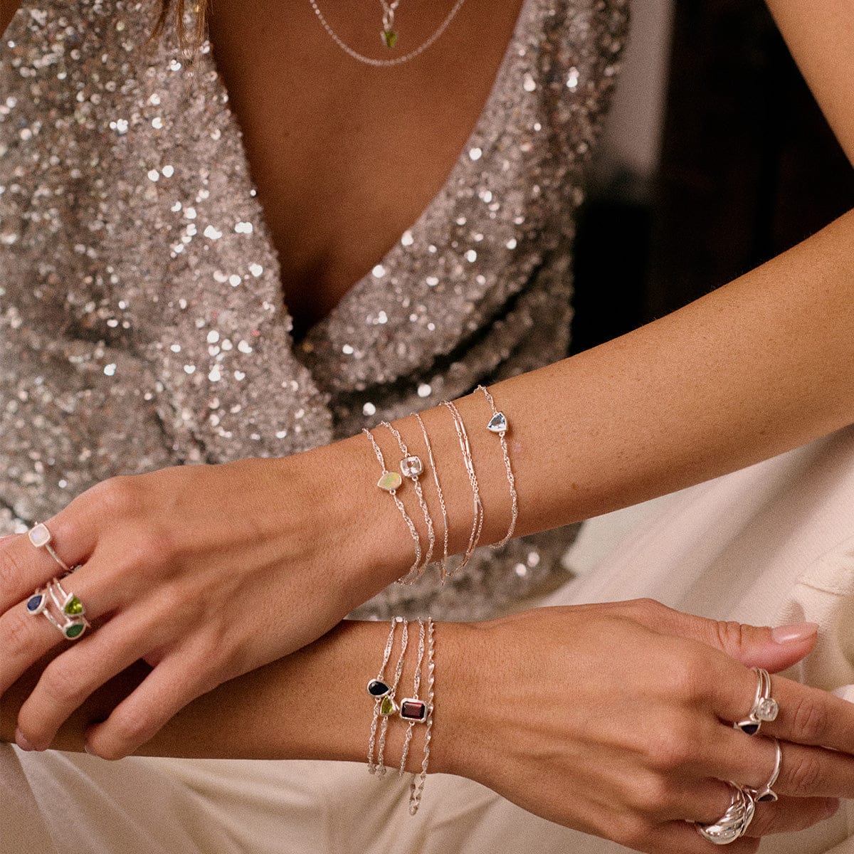 Birthstone Charm Bracelet Sterling Silver