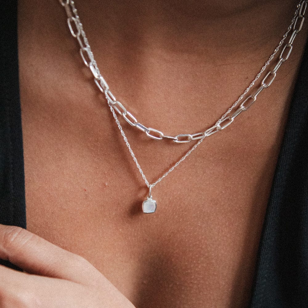 Birthstone Charm Necklace Sterling Silver