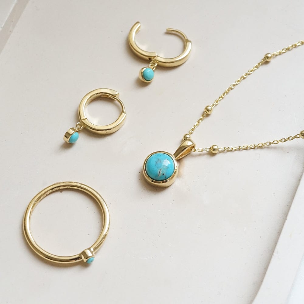 Turquoise Healing Huggie Hoop Earrings 18ct Gold Plate
