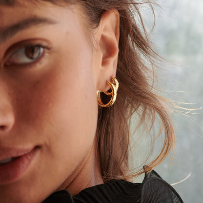 Textured Hoop Earrings 18ct Gold Plate
