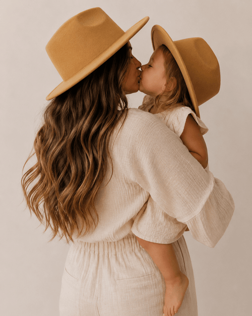 Bordeaux Flat Brim Mommy & Me Hat - Camel