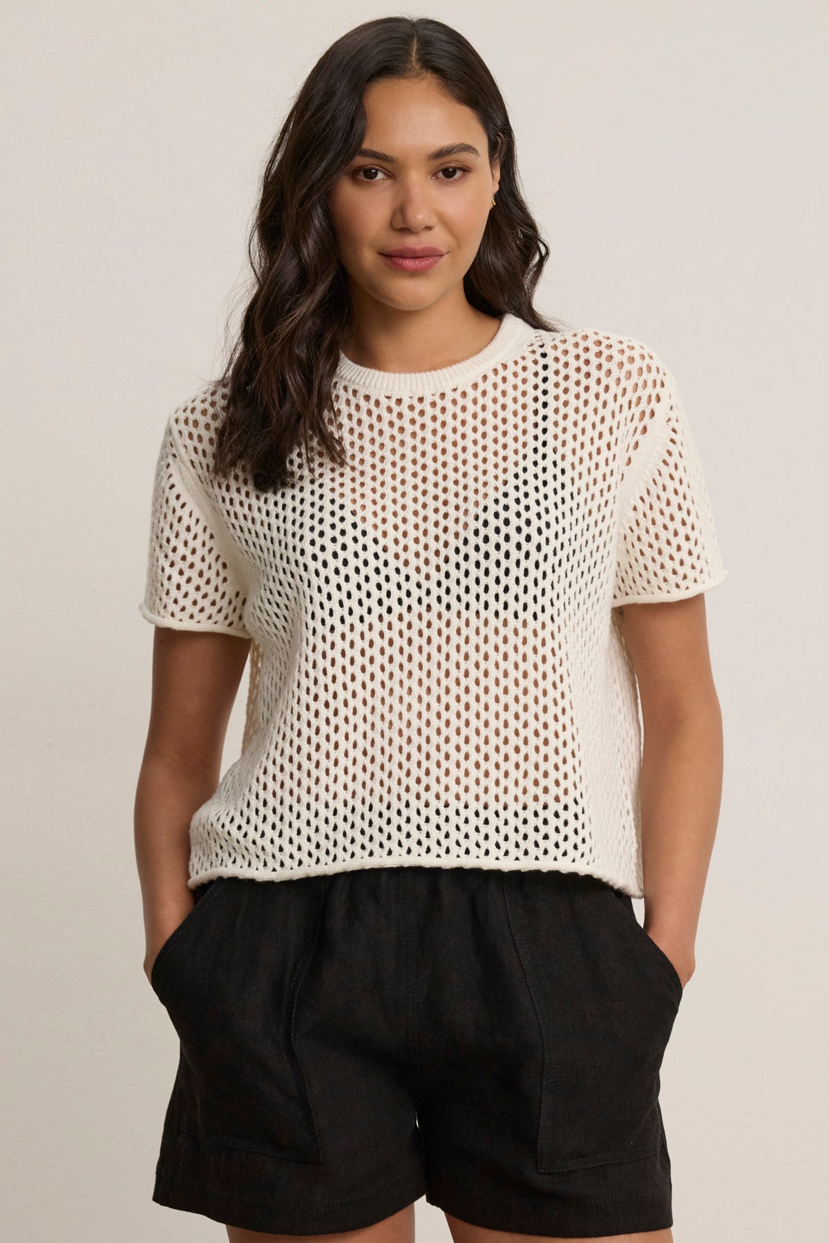 ASHLEY COTTON CASHMERE MESH SWEATER