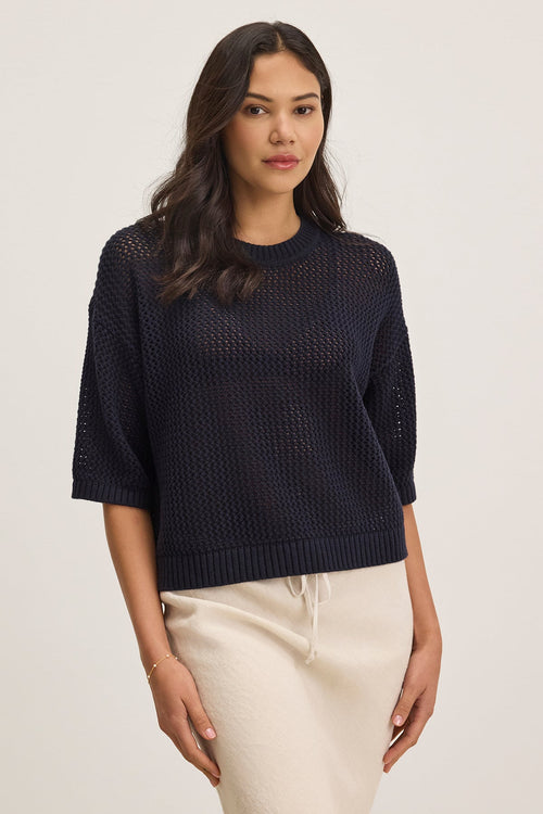 VIENNA COTTON CASHMERE MESH SWEATER