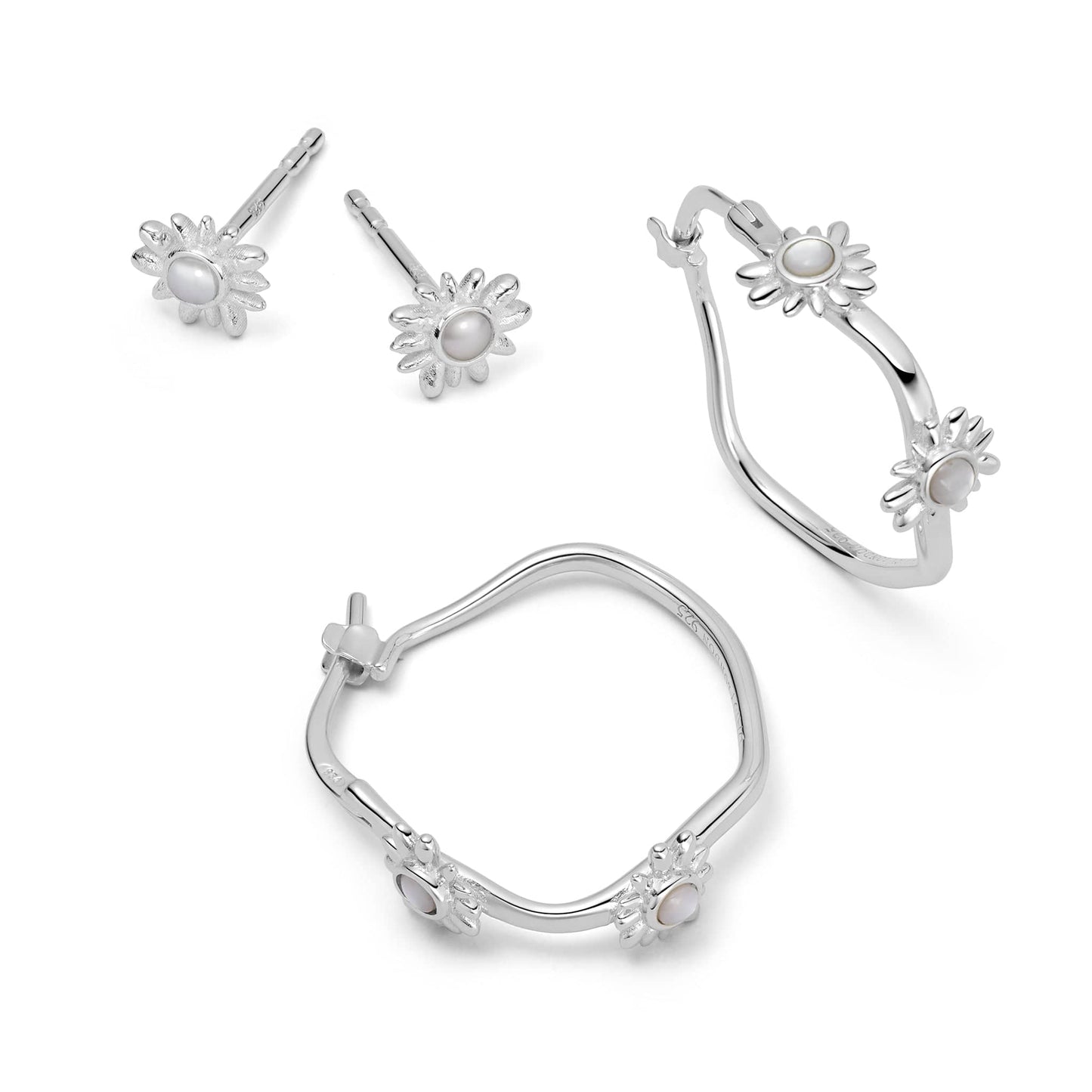 Daisy Mother Of Pearl Earring Stack Sterling Silver