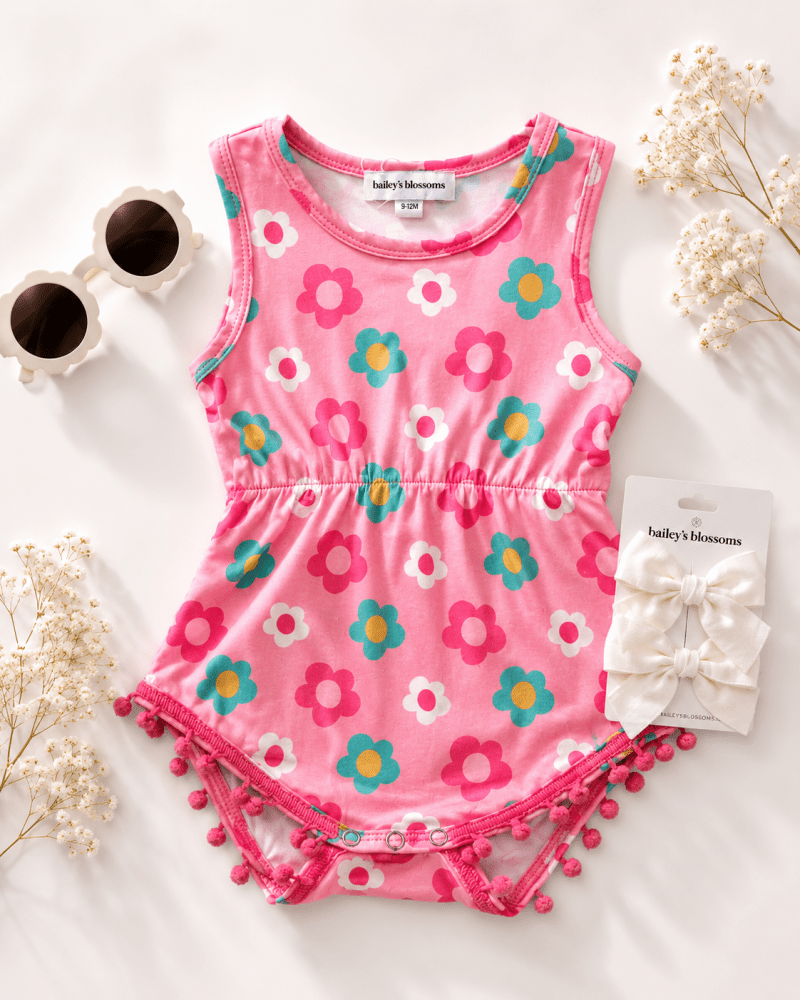 Dillon Pom Pom Romper - Bubblegum Blossom