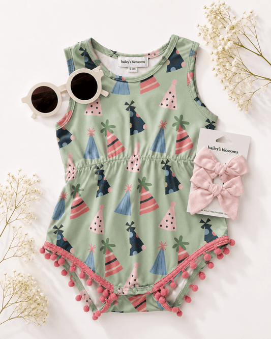Dillon Pom Pom Romper - Party Hats