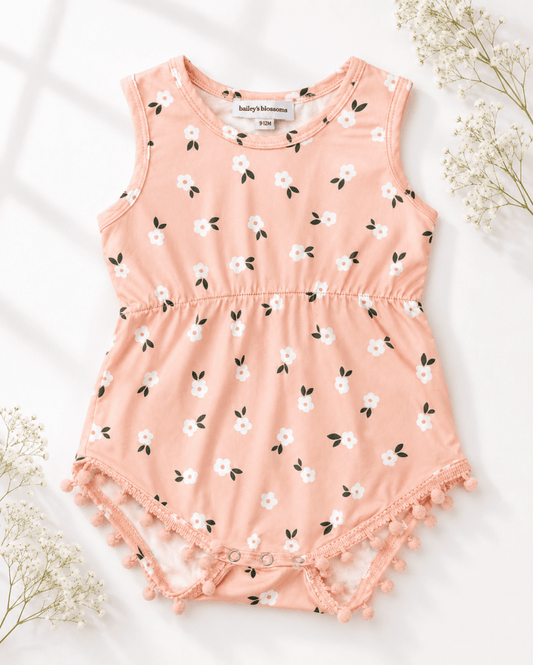 Dillon Pom Pom Romper - Peach Harvest